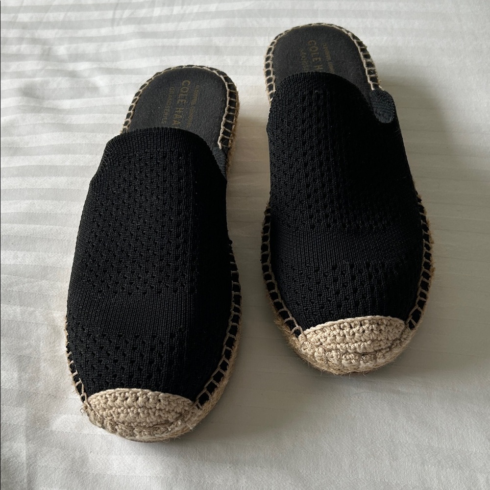 Cole Haan Black Knit Espadrille Slip-On Mules
